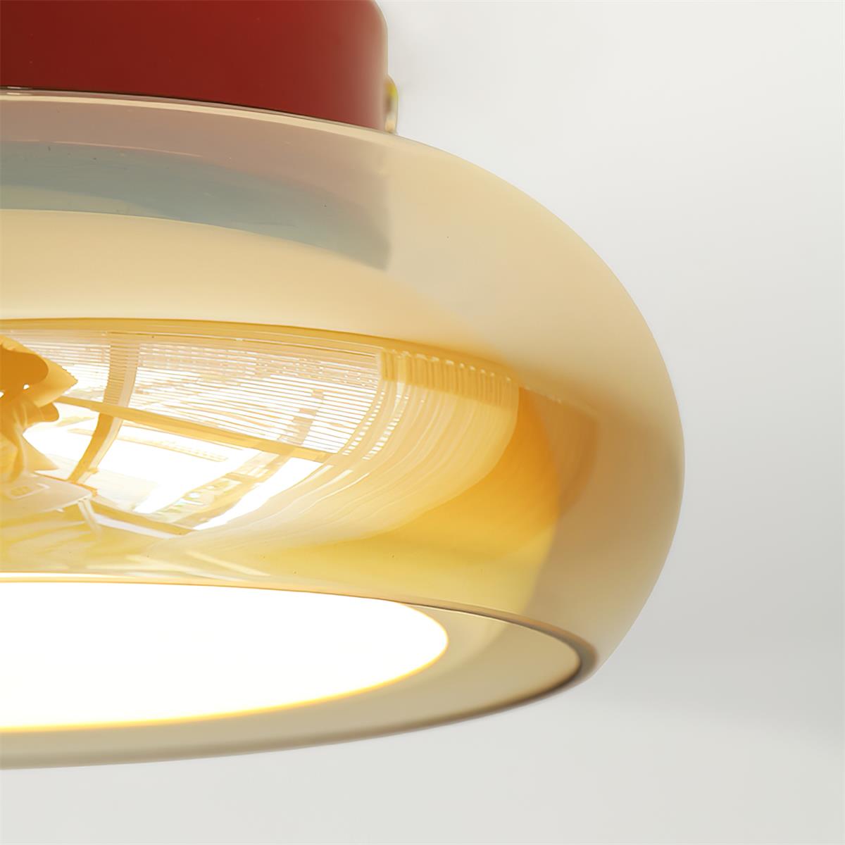 Plafonnier cognac verre métal accent rouge 3 couleurs de lumière LED salon chambre luxe | Restfield