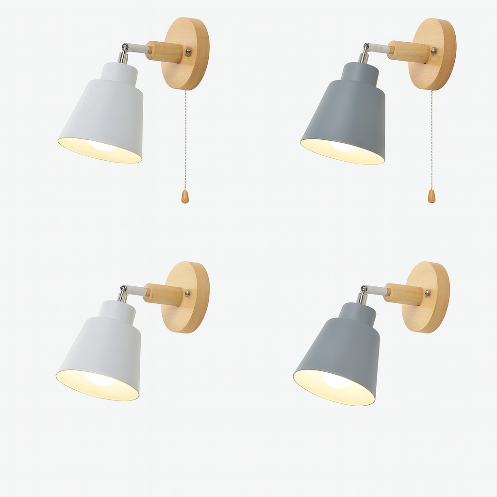 Wandlamp Metaal Hout Trekschakelaar 180° Draaibaar E27 Leeslamp Slaapkamer | Sansoti