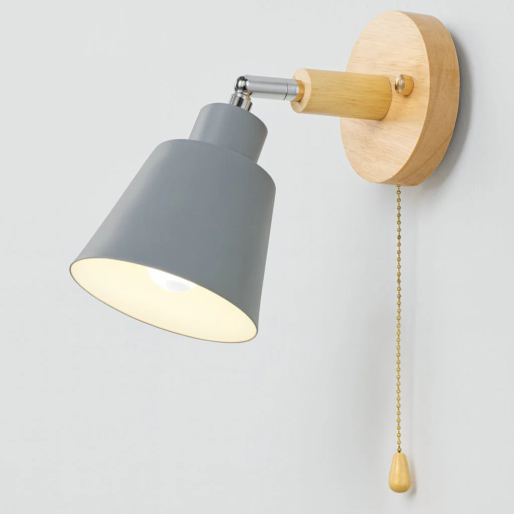 Wandlamp Metaal Hout Trekschakelaar 180° Draaibaar E27 Leeslamp Slaapkamer | Sansoti