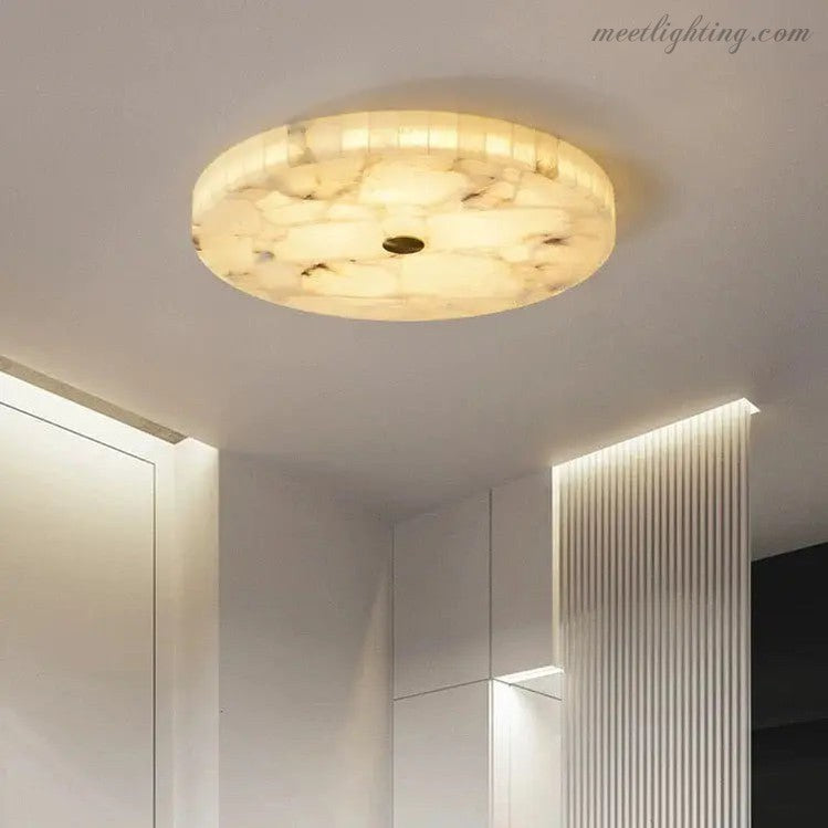 Okrągła lampa sufitowa z alabastru 40-60 cm, mosiądz, LED, ciepła biel, ściemniana, do salonu, jadalni, sypialni, korytarza i holu | Sansoti