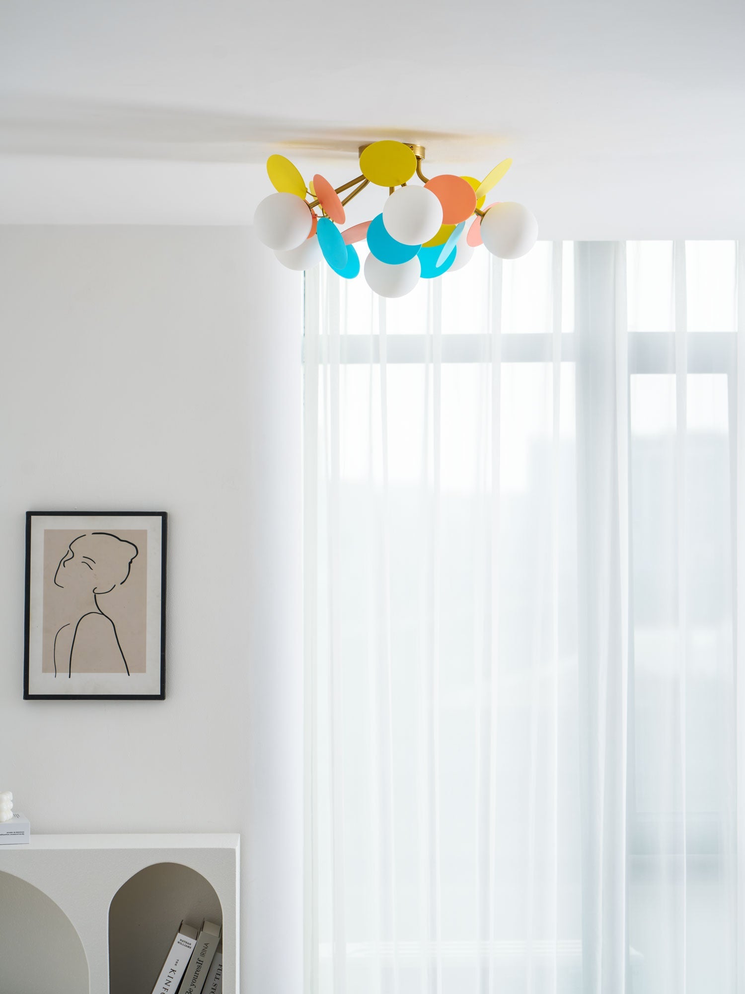 Ronde Plafondlamp met Acryl Bladeren – Macaron Pastelkleuren – 1, 4, 6 of 8 Lichtpunten – G9 Fitting – Scandinavisch Design voor Kinderkamer, Woonkamer en Kantoor | Sansoti