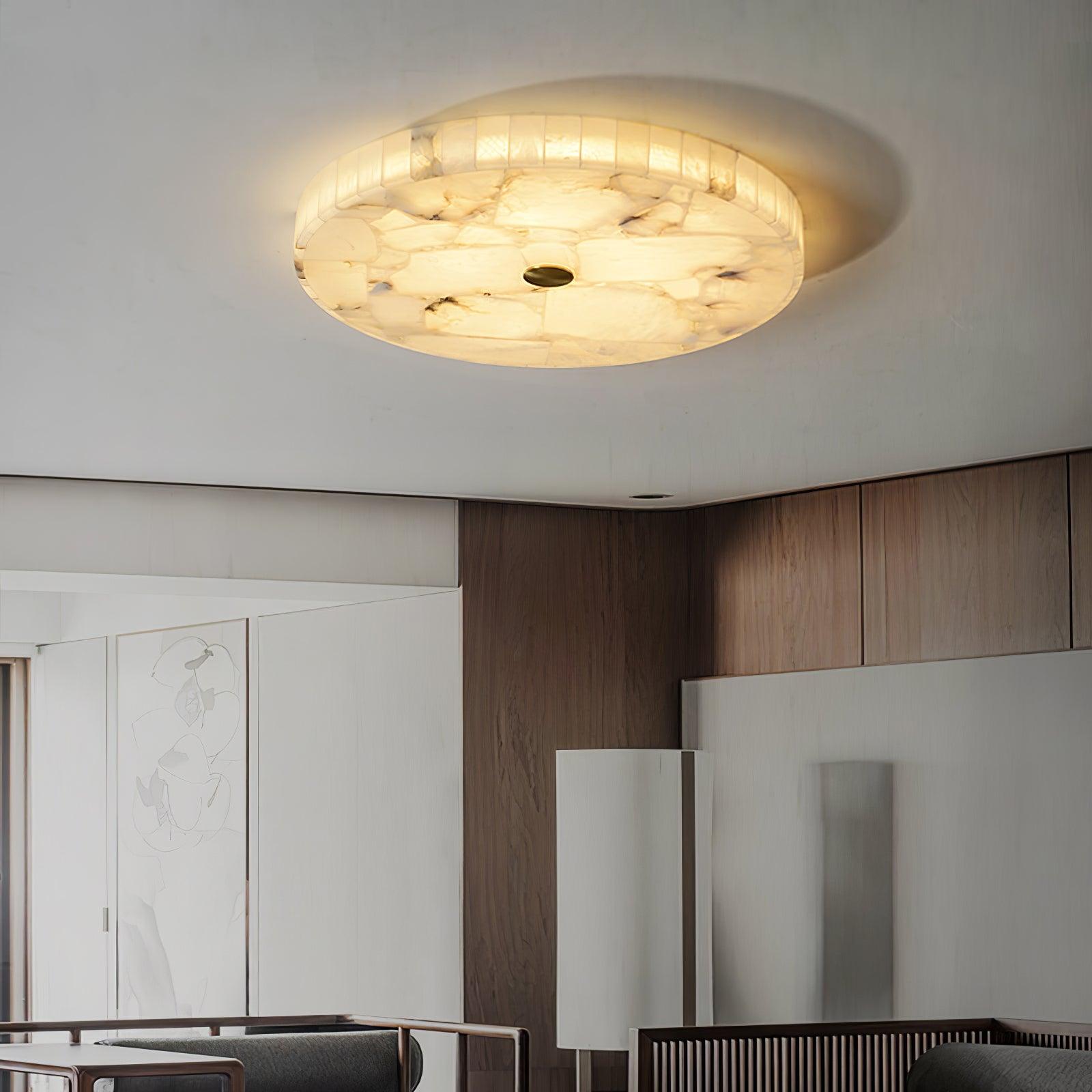 Ronde Plafondlamp Albast Mozaïek ø40cm Natuursteen Dimbaar Geïntegreerde LED Warm Wit 3000K Plafondverlichting Scandinavisch Design Woon- Slaapkamer Eetkamer Entree Inbouwlamp | Sansoti