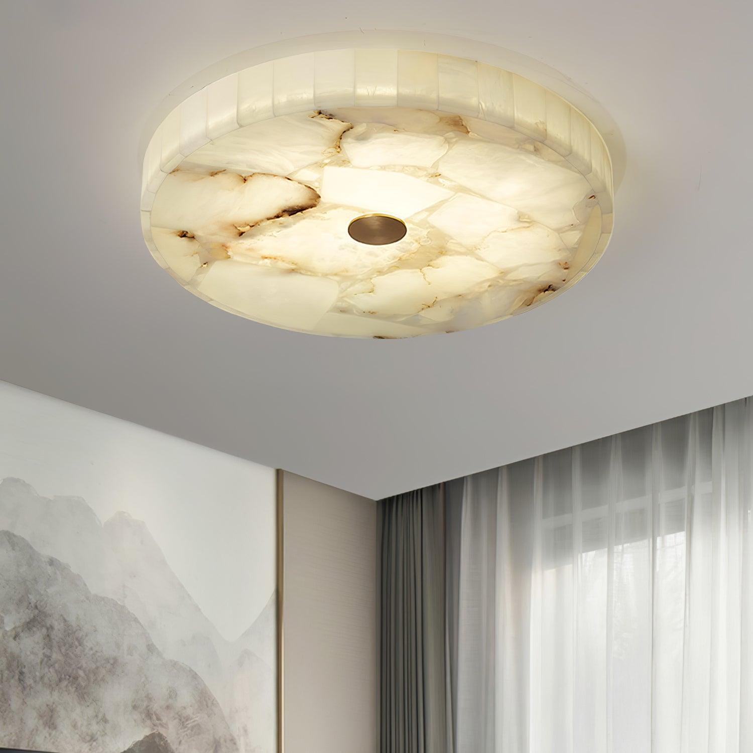 Ronde Plafondlamp Albast Mozaïek ø40cm Natuursteen Dimbaar Geïntegreerde LED Warm Wit 3000K Plafondverlichting Scandinavisch Design Woon- Slaapkamer Eetkamer Entree Inbouwlamp | Sansoti