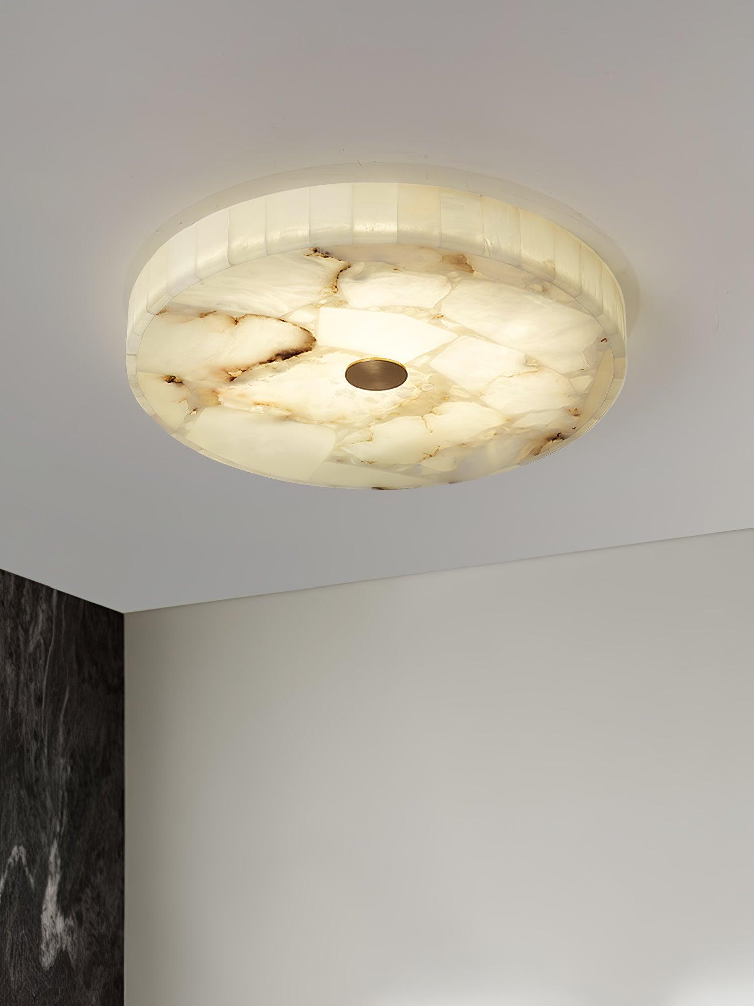 Ronde Plafondlamp Albast Mozaïek ø40cm Natuursteen Dimbaar Geïntegreerde LED Warm Wit 3000K Plafondverlichting Scandinavisch Design Woon- Slaapkamer Eetkamer Entree Inbouwlamp | Sansoti