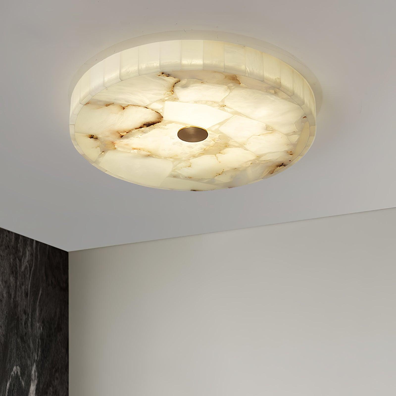 Ronde Plafondlamp Albast Mozaïek ø40cm Natuursteen Dimbaar Geïntegreerde LED Warm Wit 3000K Plafondverlichting Scandinavisch Design Woon- Slaapkamer Eetkamer Entree Inbouwlamp | Sansoti