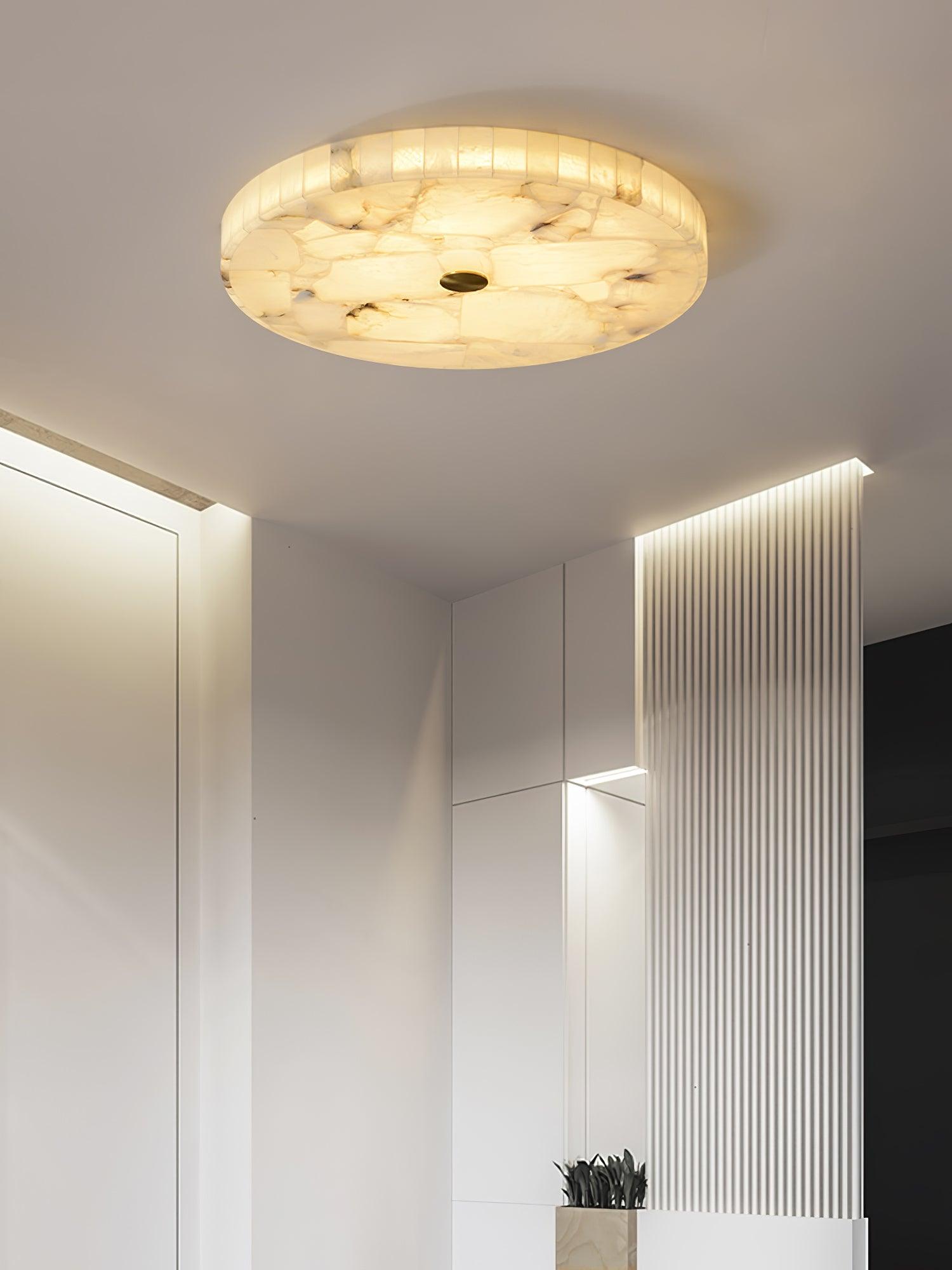 Ronde Plafondlamp Albast Mozaïek ø40cm Natuursteen Dimbaar Geïntegreerde LED Warm Wit 3000K Plafondverlichting Scandinavisch Design Woon- Slaapkamer Eetkamer Entree Inbouwlamp | Sansoti