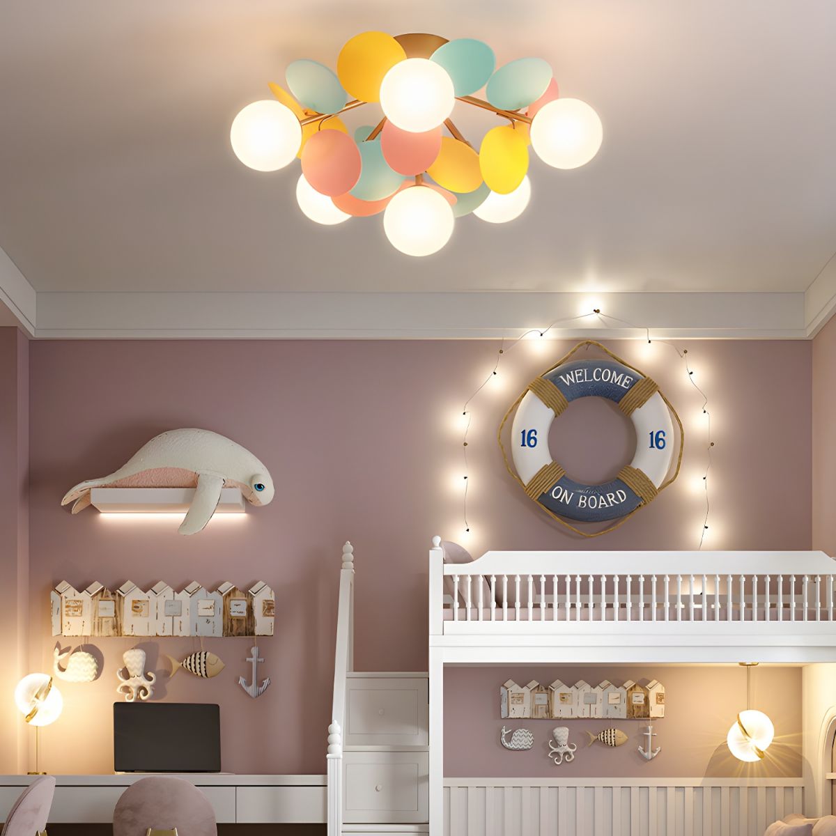 Ronde Plafondlamp met Acryl Bladeren – Macaron Pastelkleuren – 1, 4, 6 of 8 Lichtpunten – G9 Fitting – Scandinavisch Design voor Kinderkamer, Woonkamer en Kantoor | Sansoti
