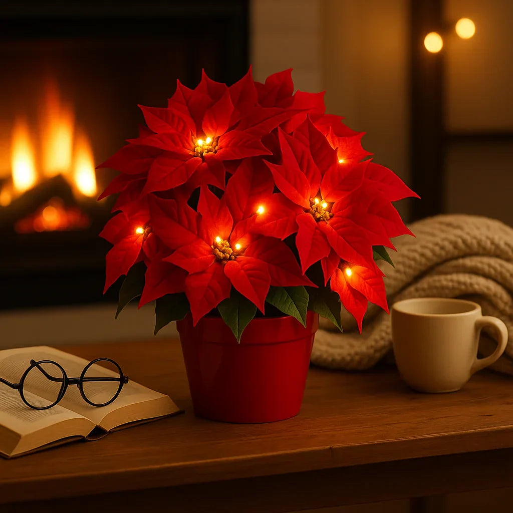 LED Blossom Light Warm White Artificial Plant Table Lamp with Decorative Red Flowers 30cm | Sansoti