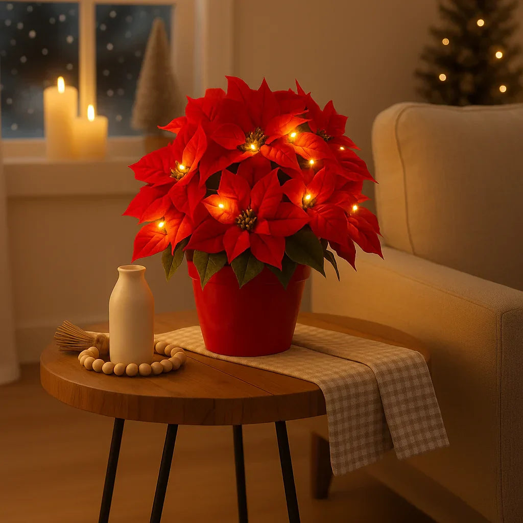 LED Blossom Light Warm White Artificial Plant Table Lamp with Decorative Red Flowers 30cm | Sansoti