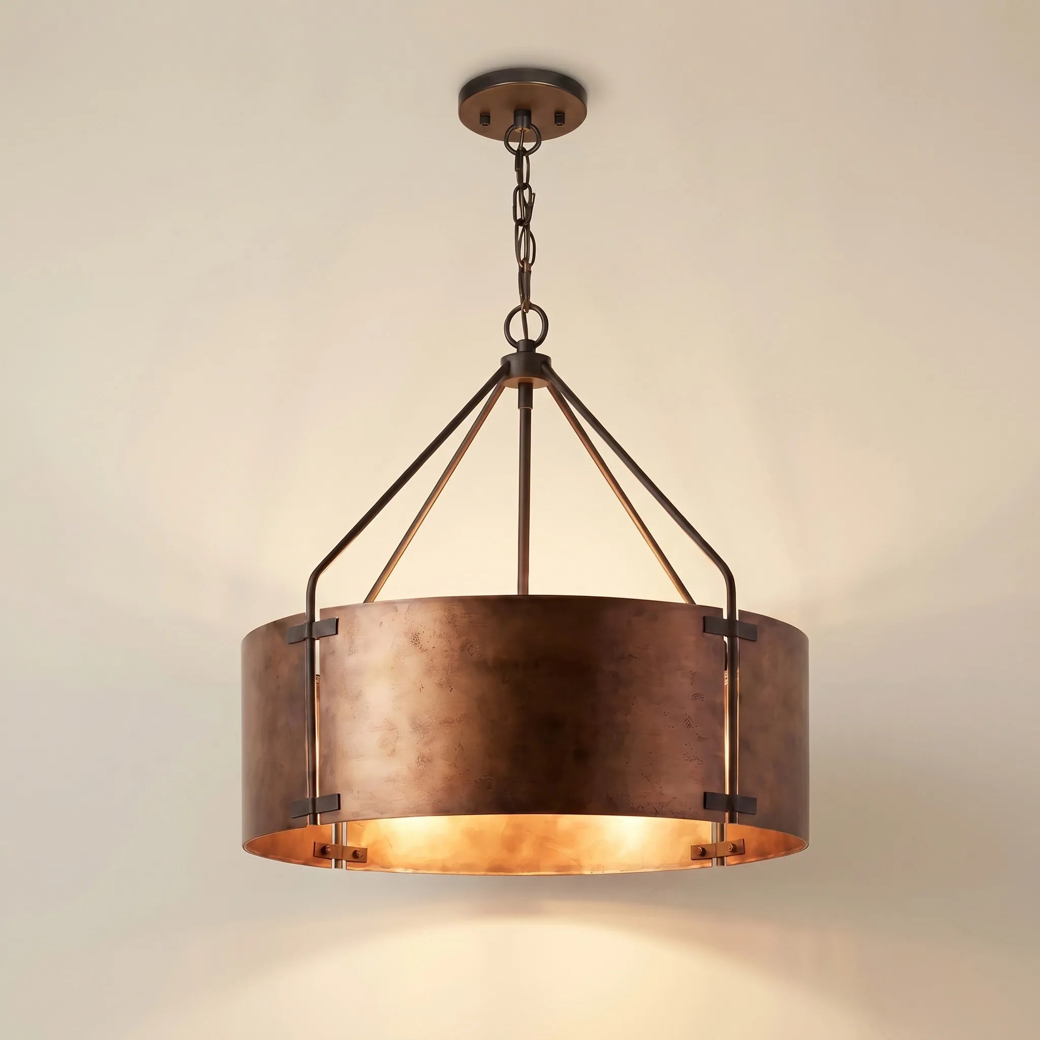Industriële Hanglamp Trommel Roest Brons Metalen Kap 4 Lichtpunten Vintage Design Keukeneiland Eettafel Eetkamer | Sansoti