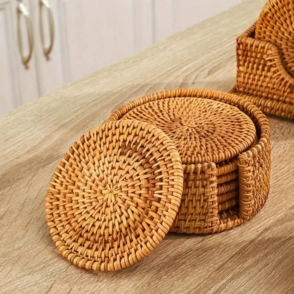 Handgevlochten Onderzetter Set Natuurlijk Bamboe Rattan Tafelbeveiliging Warmteisolatie Bohemian Stijl | Sansoti