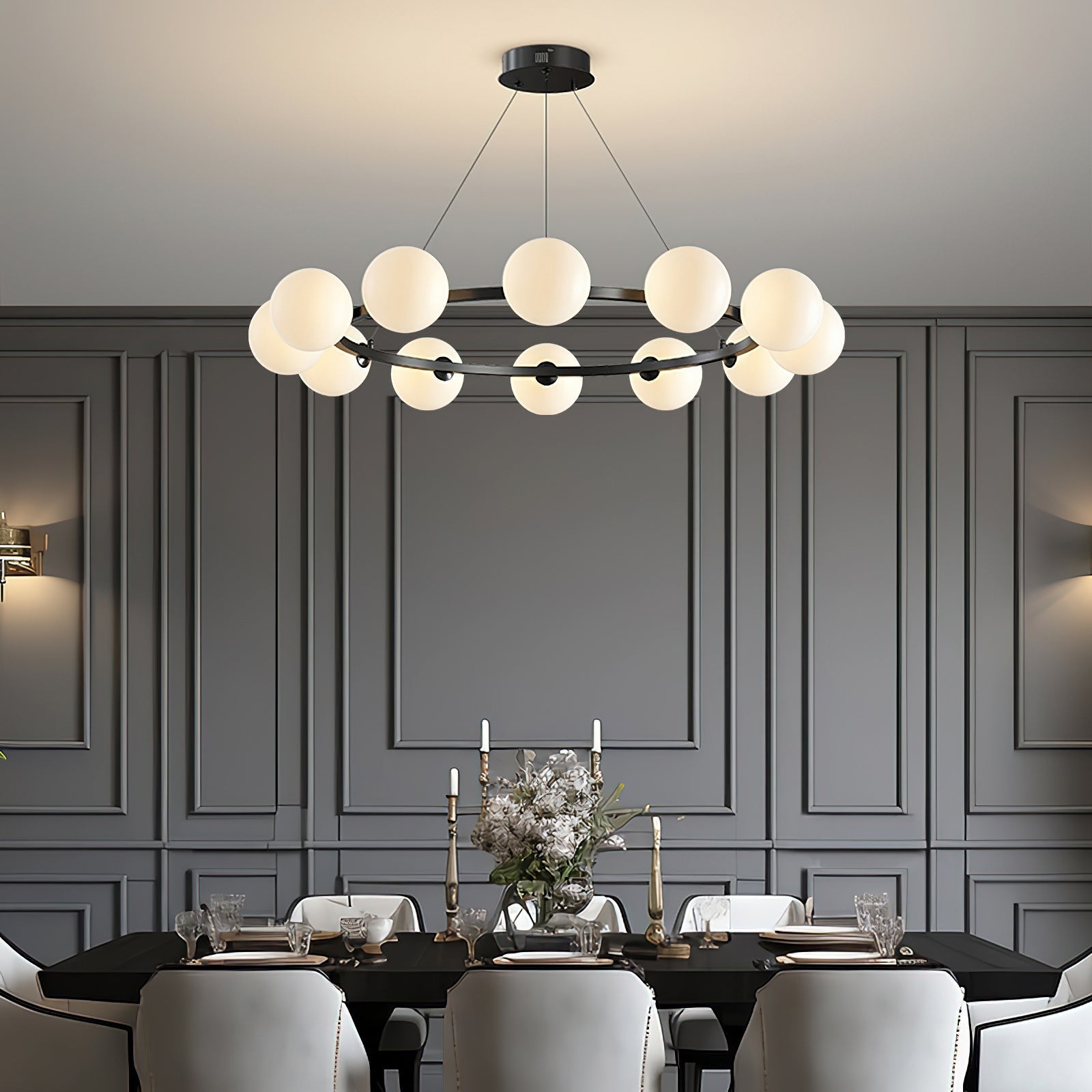 Moderne Kroonluchter met Glazen Kappen – Stijlvol Metalen Design voor Eetkamer Woonkamer Slaapkamer Restaurant | Sansoti