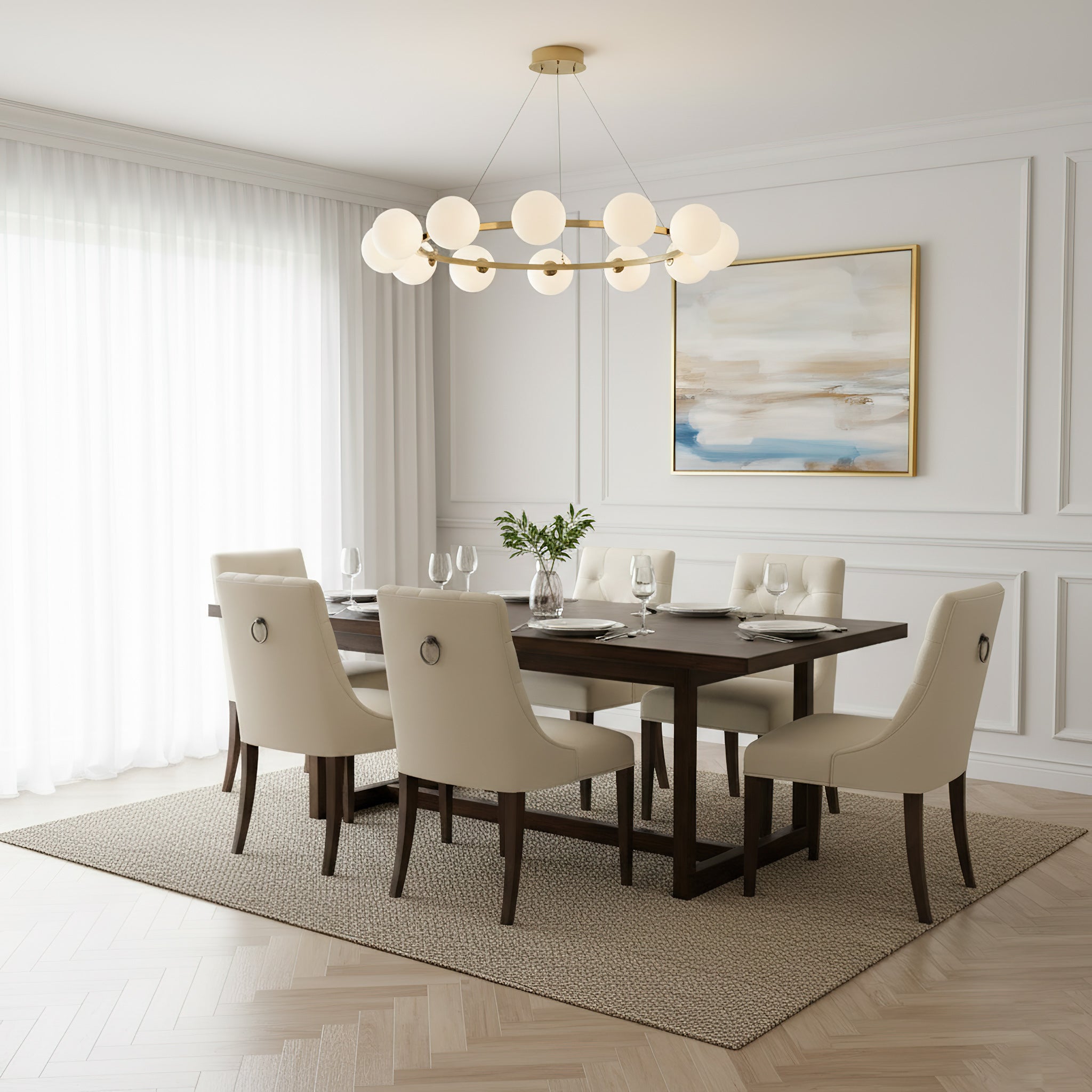 Moderne Kroonluchter met Glazen Kappen – Stijlvol Metalen Design voor Eetkamer Woonkamer Slaapkamer Restaurant | Sansoti