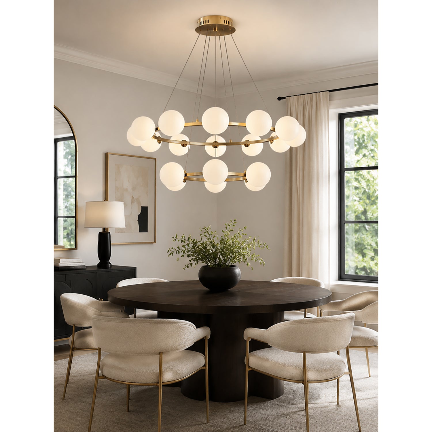 Moderne Kroonluchter met Glazen Kappen – Stijlvol Metalen Design voor Eetkamer Woonkamer Slaapkamer Restaurant | Sansoti