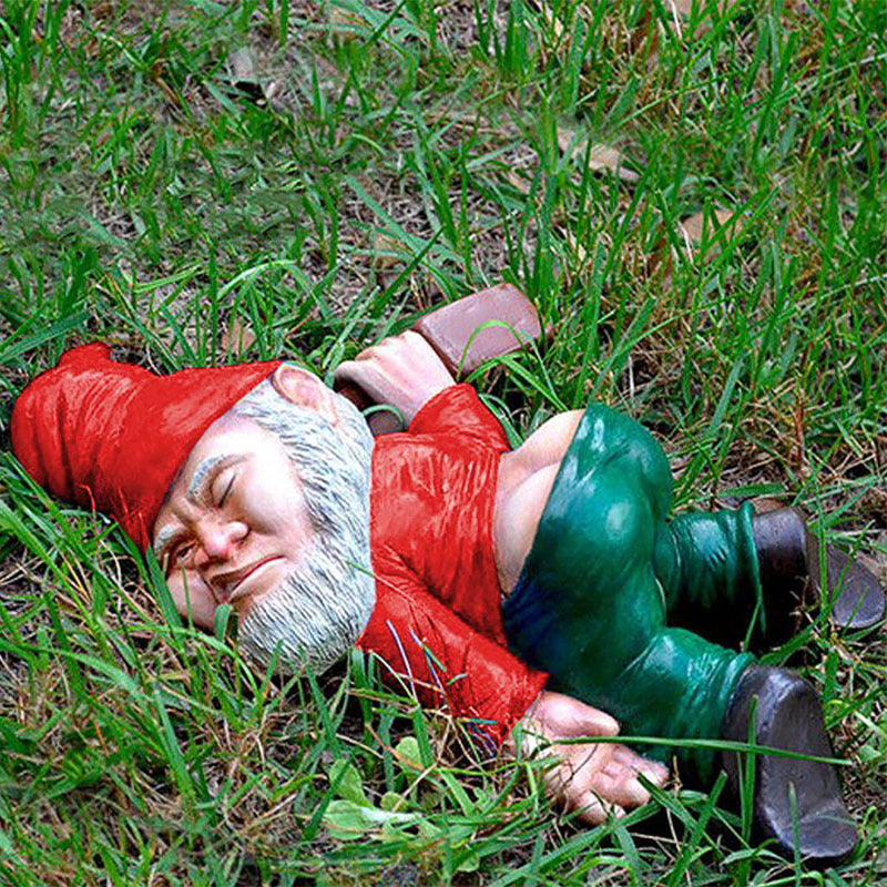 Nain de jardin fait main avec bouteille de boisson, résine résistante aux intempéries, décoration de jardin humoristique, 30cm | Sansoti