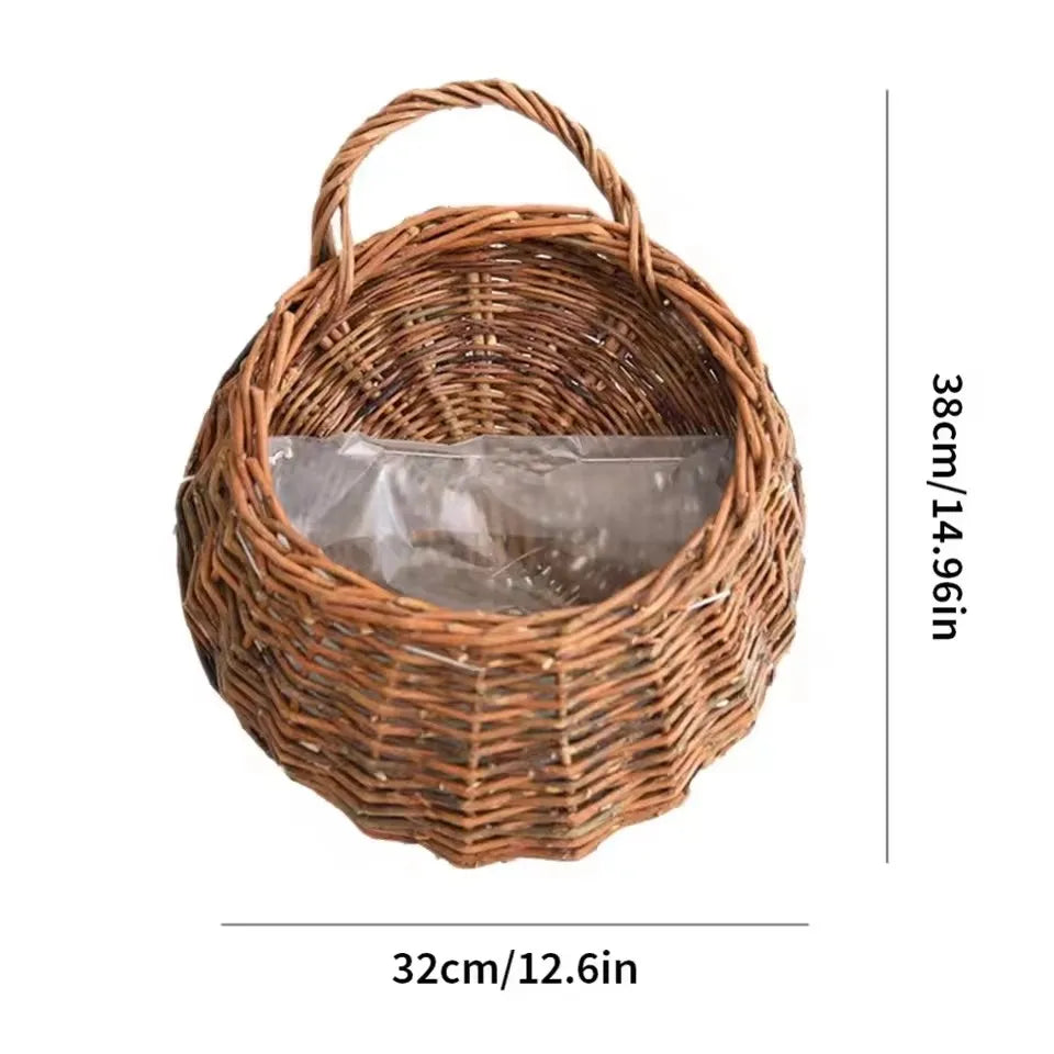 Hangmand Riet Naturel Wanddecoratie Tuin Balkon Woonkamer Handgemaakt Bloempot Mand Rotan Plantenmand Binnen Buiten | Sansoti