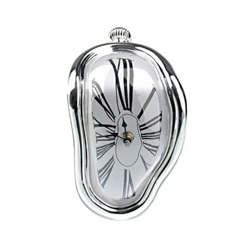 Smeltende Klok Salvador Dali Stijl 18x12x15cm Kunststof Aluminium Surrealistisch Decoratief Uurwerk Plank Tafel Woonkamer Cadeau | Sansoti