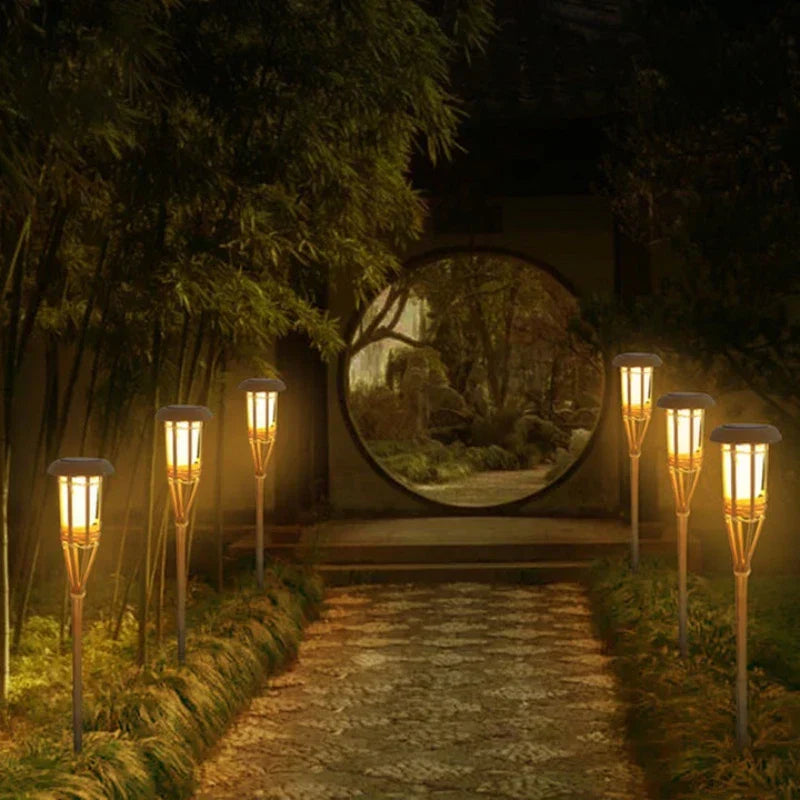 Solar Tuinfakkels met Vlameffect - Flakkerend Licht - Automatische Schemersensor - Weersbestendig voor Tuin Terras Pad - 5 Stuks Set | Sansoti