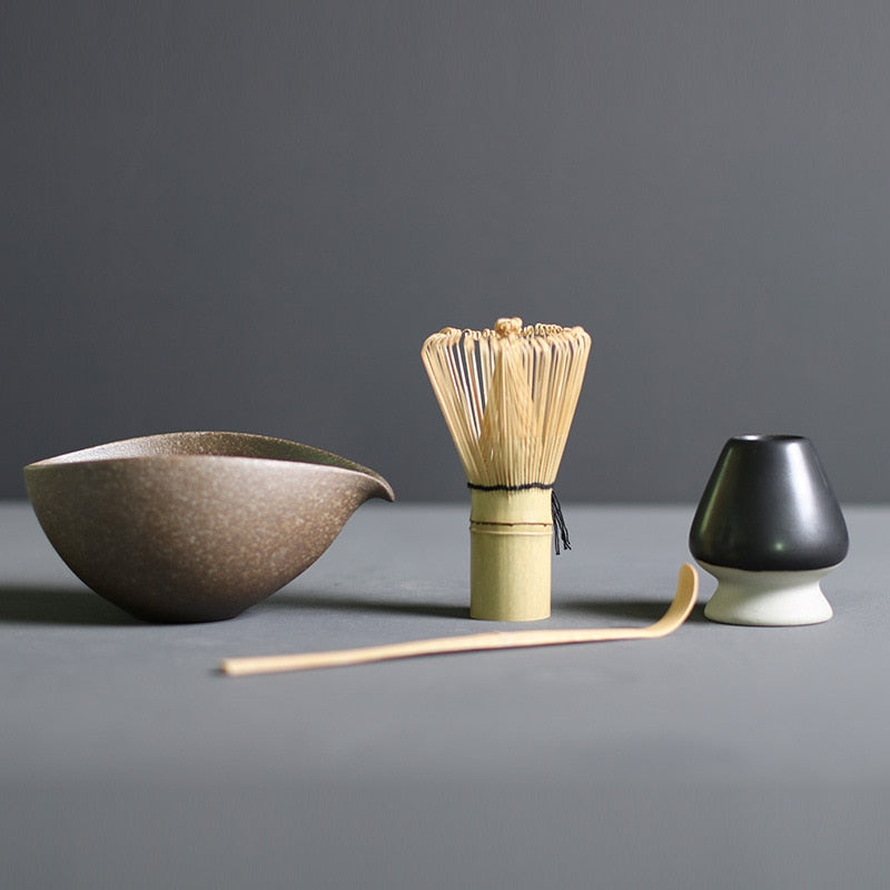 Japanse Matcha Theeset 4-delig Bamboe Keramiek Traditionele Ceremonie Klopper Kom Lepel Theeservies Thee | Sansoti
