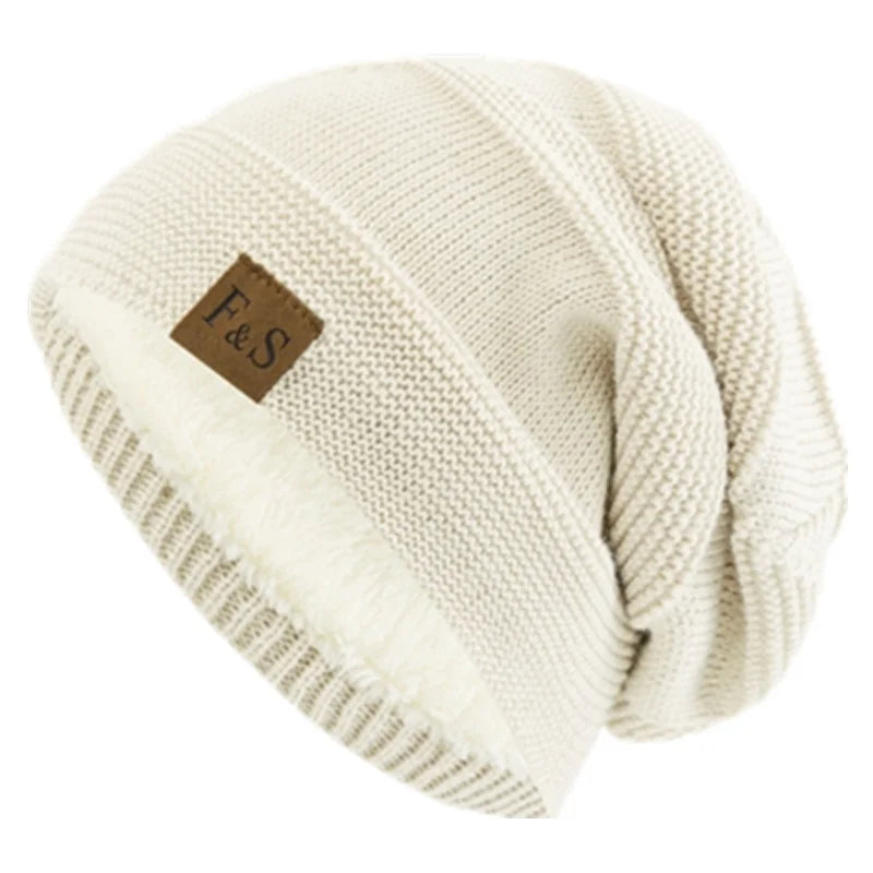 Knitted Slouchy Beanie Winter Hat Lined with Fleece Unisex Casual Streetwear Adults Head Circumference 56-60cm | Sansoti