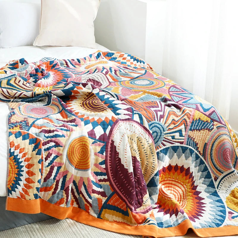 Cotton Muslin Throw 150×200 cm 200×230 cm Geometric Pattern Sofa Throw Travel Blanket Living Room Sofa | Sansoti