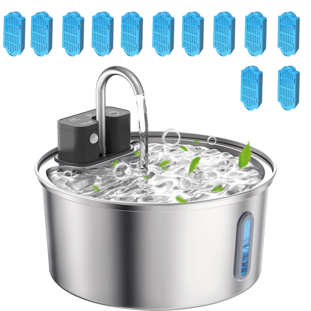 Pet Water Fountain 3L Wireless Stainless Steel Sensor Water Dispenser for Cats and Dogs, Rechargeable Quiet Water Pump | Sansoti