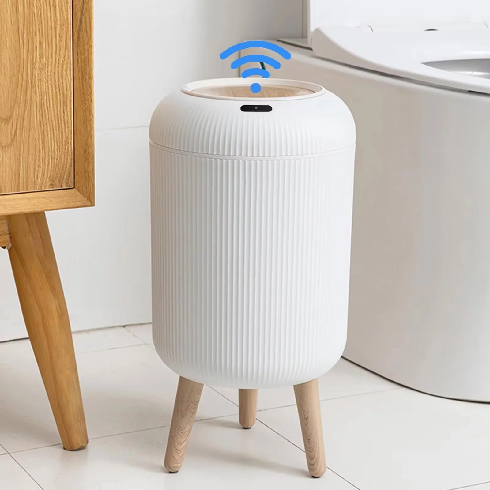 Prullenbak Sensor Automatisch 10L Wit Groen Zwart Houten Poten Woonkamer Badkamer 0,3s Infrarood Deksel Slimme Vuilnisbak Keuken | Sansoti