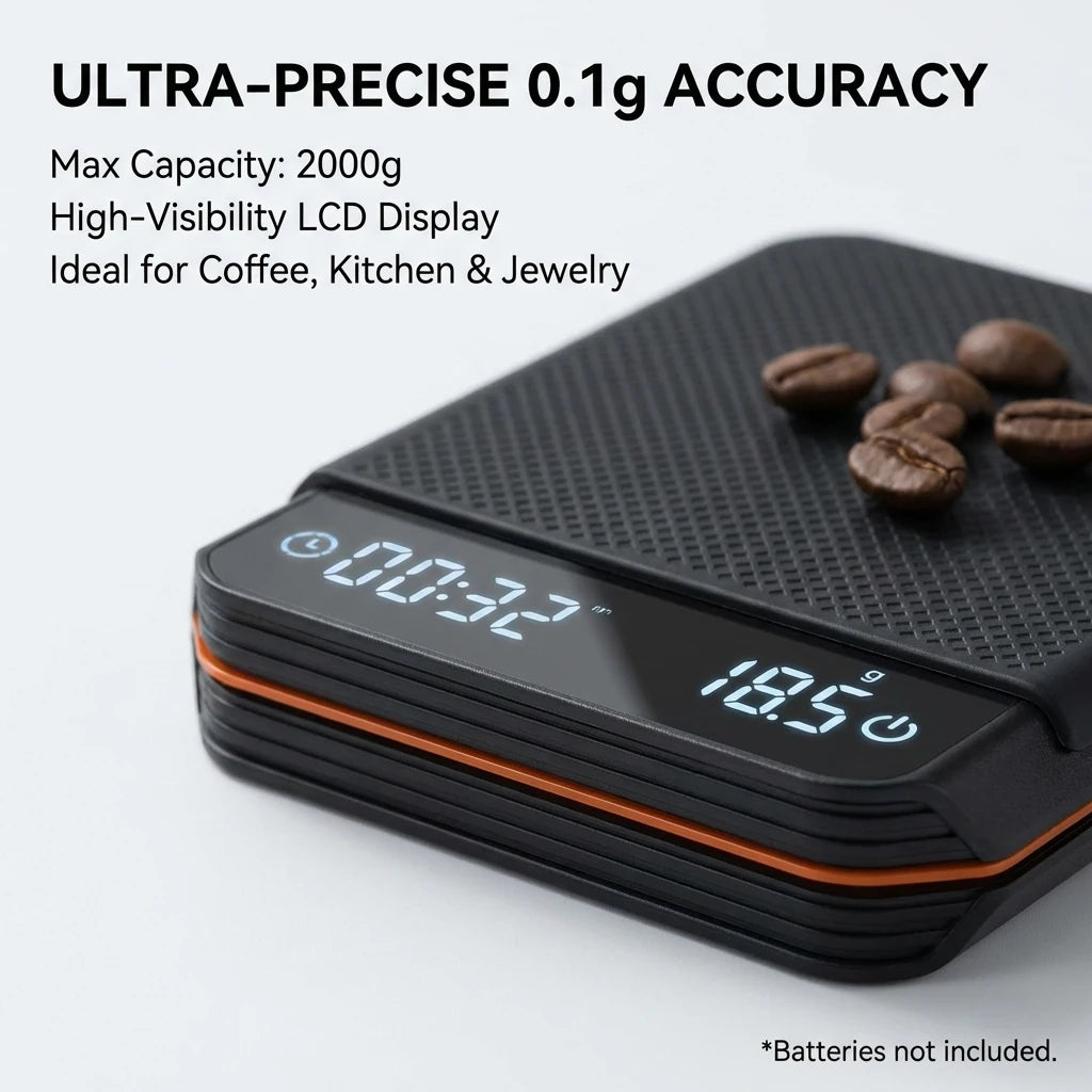 Kaffeewaage Digital 2000g Wiederaufladbar USB-C Timer Espresso Präzision 0,1g LED Kompakt Tragbar Barista Küchenwaage | Restfield