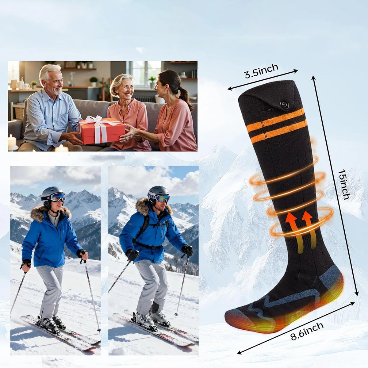 Heated Socks with Power Bank, Black Modal Cotton, 4 Temperature Settings, Winter Sports, Ice Skating, Hunting, Outdoor | Sansoti