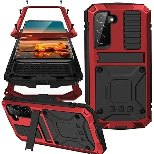 Telefoonhoesje Aluminium met Geïntegreerde Schermbescherming Standaard Beschermhoes Shockproof voor Smartphone | Sansoti