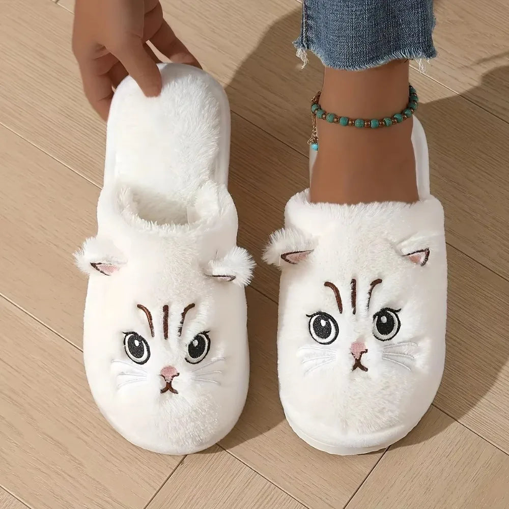 Women's House Slippers Cat Design Winter Warm Plush Non-Slip EVA Sole Comfortable Indoor Soft Cuddly | Sansoti