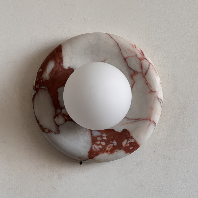 Runde Design-Wandleuchte mit Marmorrückwand und Glaskugel für Flur und Schlafzimmer | Restfield