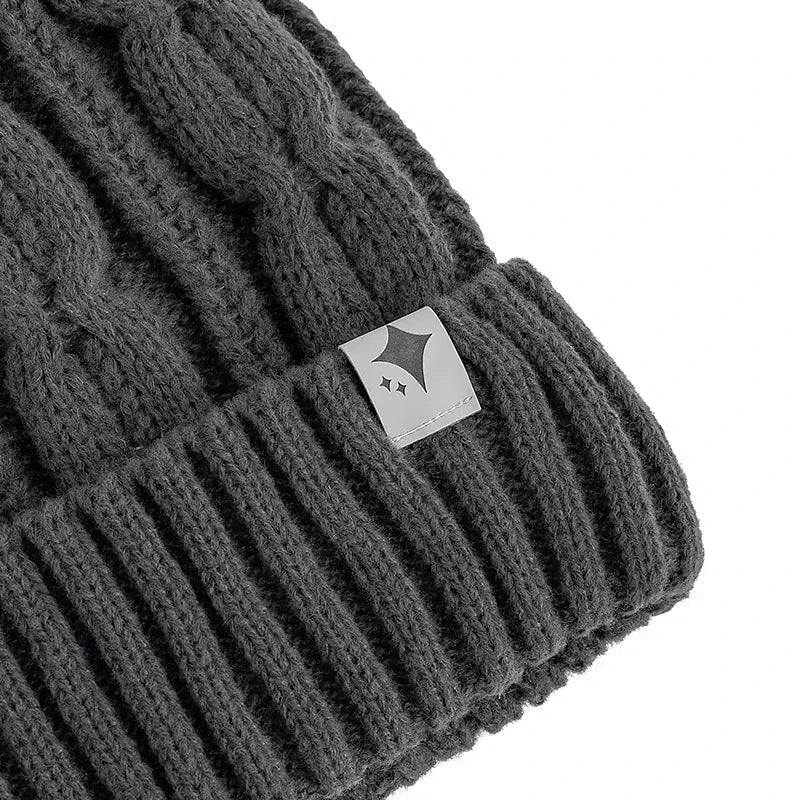Knitted Winter Hat Unisex Soft Acrylic Beanie Star Pattern Warm Headwear 56-60cm Casual Outdoor | Sansoti