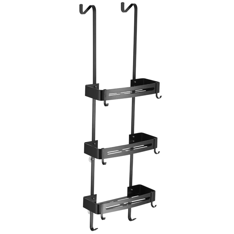 Duschregal Aluminium Schwarz Silber 2- oder 3-lagig Hängend Duschkabinentür Badezimmerschrank Ohne Bohren Shampoohalter Aufbewahrungsregal Badezimmer Organizer | Restfield