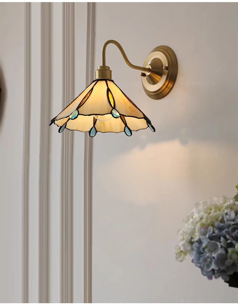 Wandlamp Tiffany Gebrandschilderd Glas Koper E27 Slaapkamer Woonkamer Gang Retro Vintage Wandverlichting Sfeerverlichting Klassiek | Sansoti