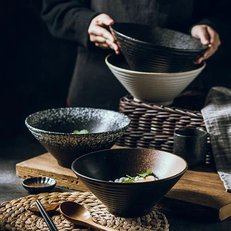 Ramenkom keramiek 18 cm Japans design soepkom noedelkom rijstkom servies keuken handgemaakt | Sansoti