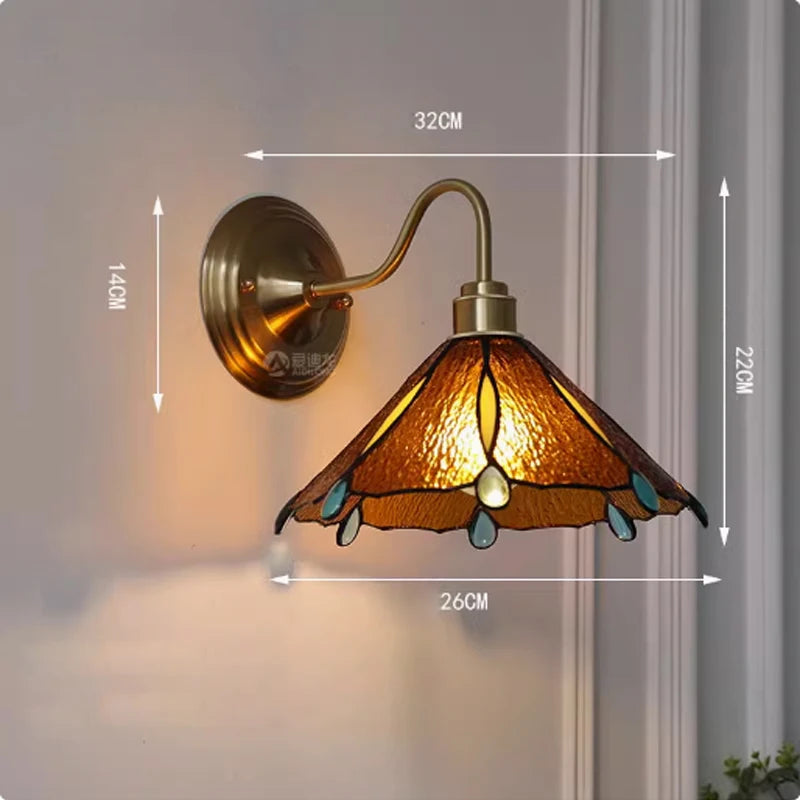 Wandlamp Tiffany Gebrandschilderd Glas Koper E27 Slaapkamer Woonkamer Gang Retro Vintage Wandverlichting Sfeerverlichting Klassiek | Sansoti