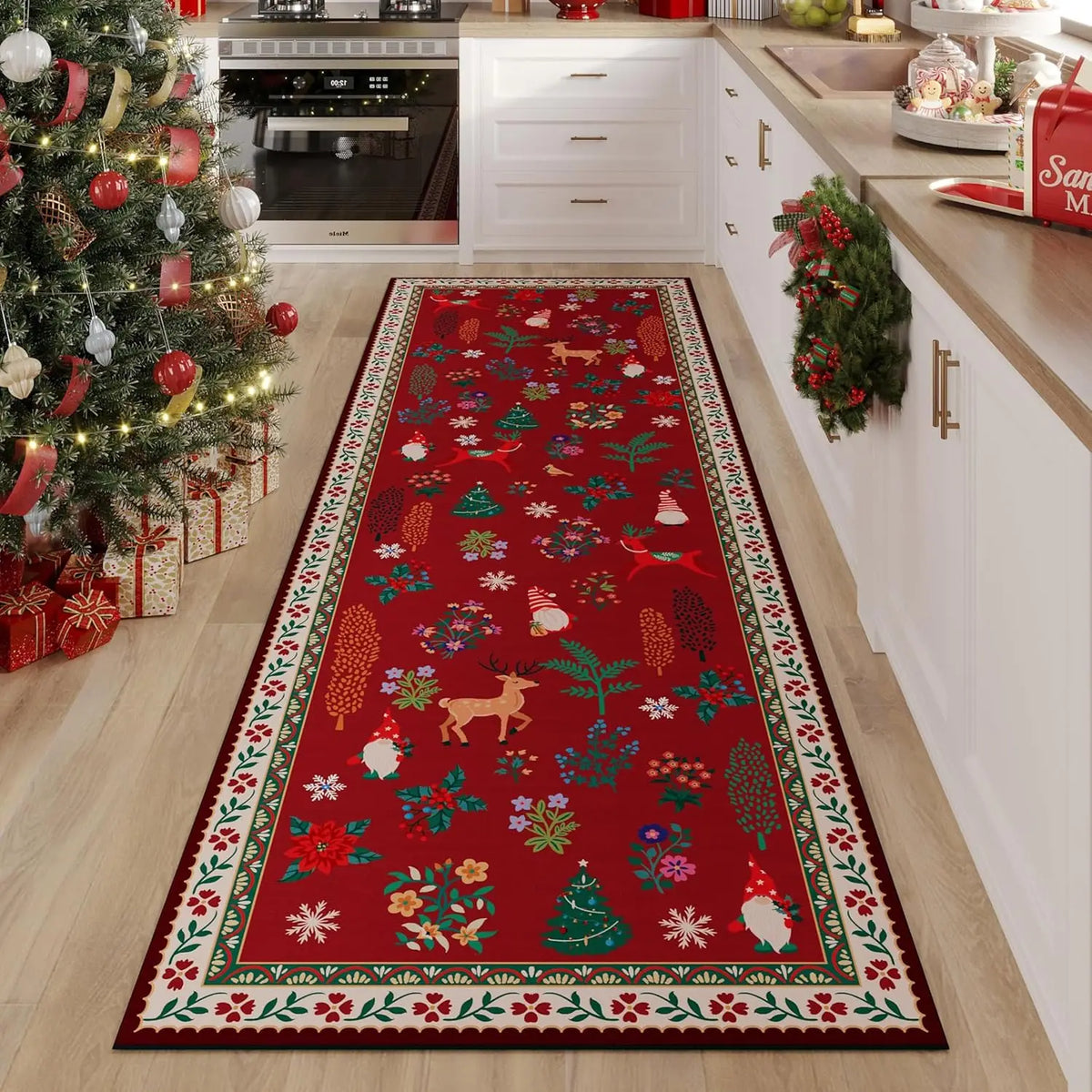 Tapis de couloir antidérapant à motif floral, en polyester, lavable, avec dessous en caoutchouc, pour couloir, cuisine, entrée et salon, décoratif | Sansoti
