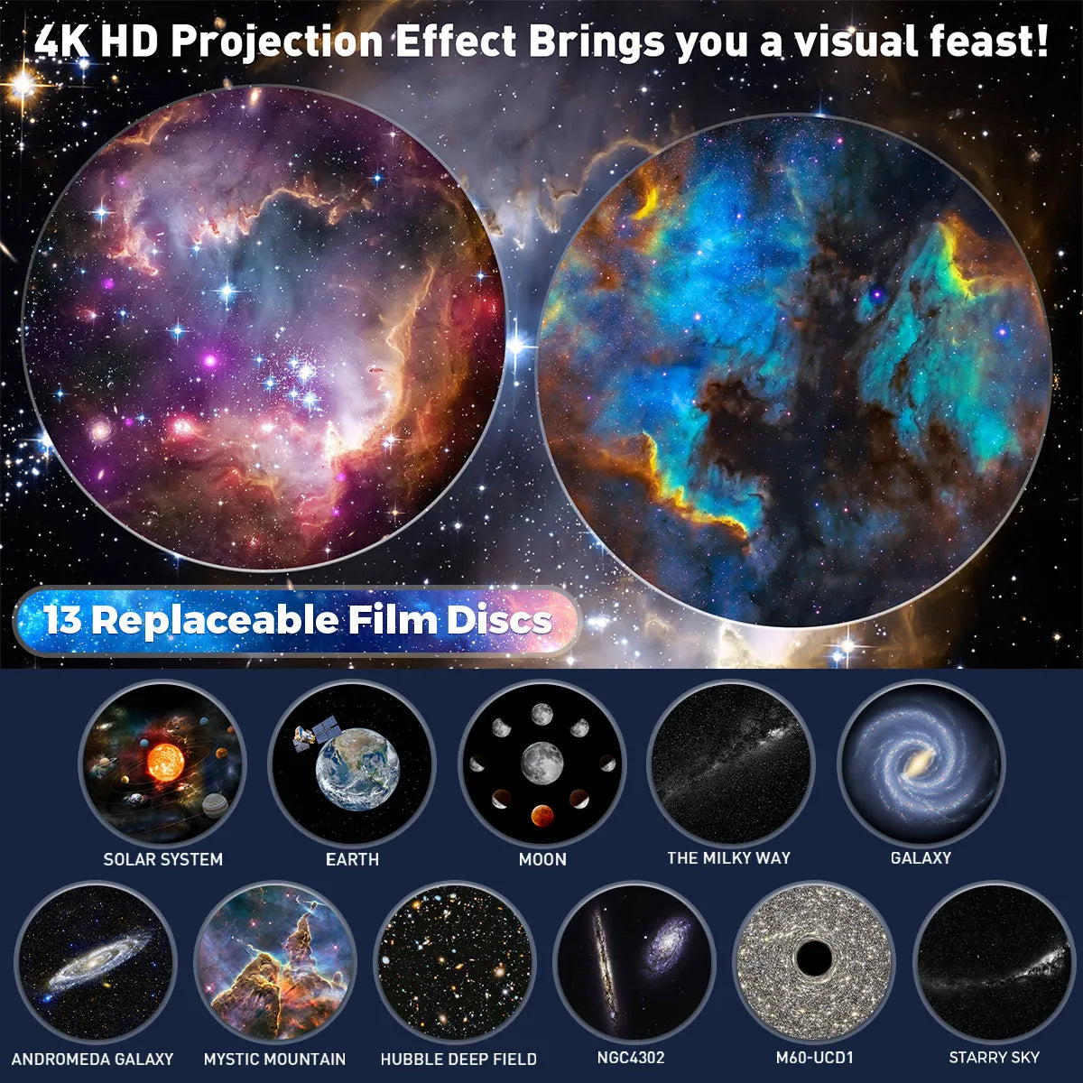Star Projector 360° Rotatable with 13 Projection Discs Night Light Space Starry Sky Galaxy Ambient Lighting | Sansoti