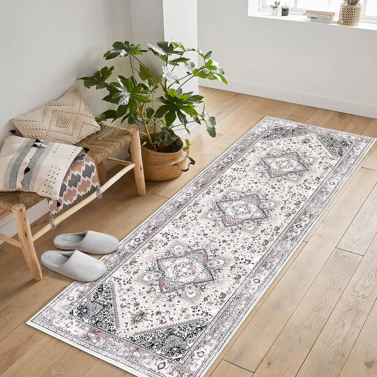Tapis de couloir 60x230cm antidérapant en polyester, motif floral, style vintage, entrée, salon, hall | Sansoti
