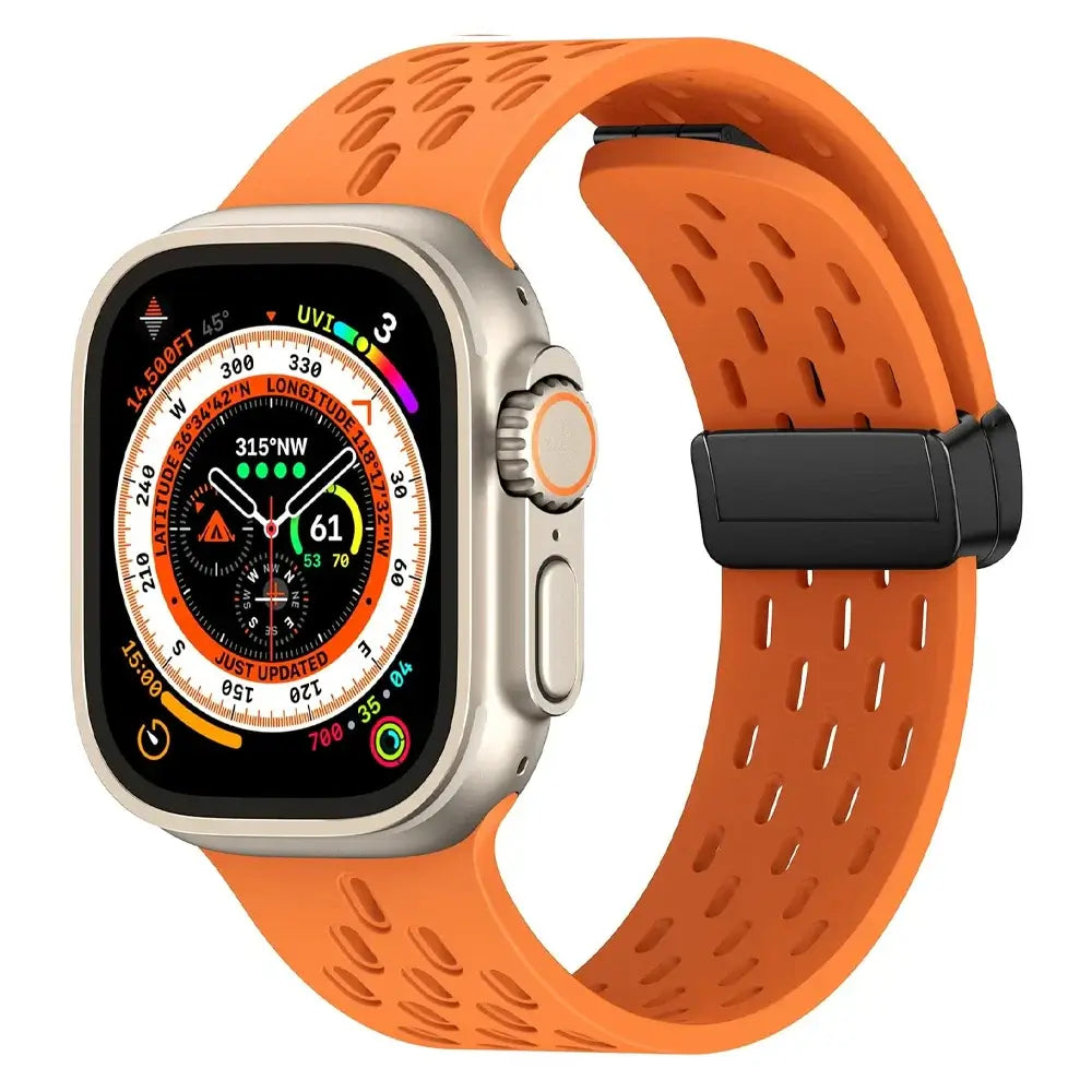 Atmungsaktives Silikonarmband für Smartwatches, magnetisch, 38–49 mm, verstellbar, Armband für Sport, aktive Freizeit und den täglichen Gebrauch | Sansoti