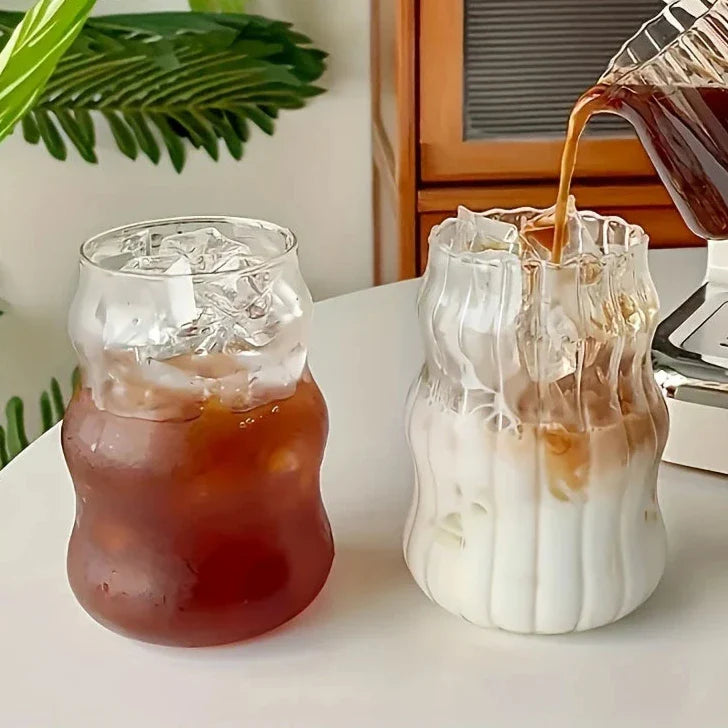 Hittebestendig Geribbeld Glas 4-delige Set – Dubbelwandig Drinkglas voor Warme en Koude Dranken – Eco-vriendelijk Borosilicaatglas 350ml | Sansoti