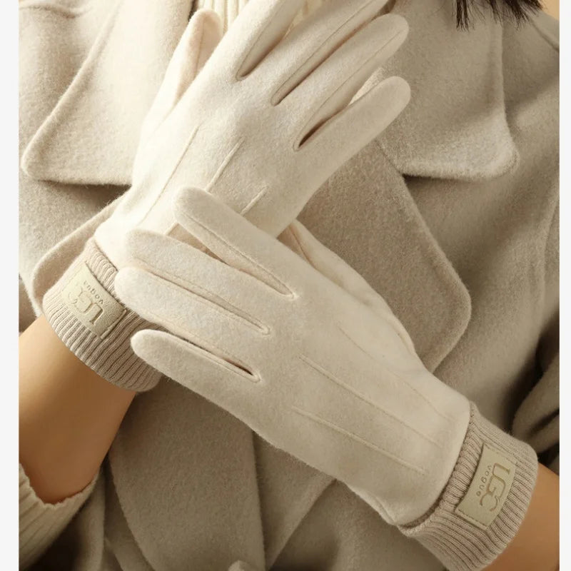 Touchscreen Wool Gloves for Women Winter Cold-Resistant Full-Finger Outdoor Cycling Warm Fleece Winter Sports | Sansoti