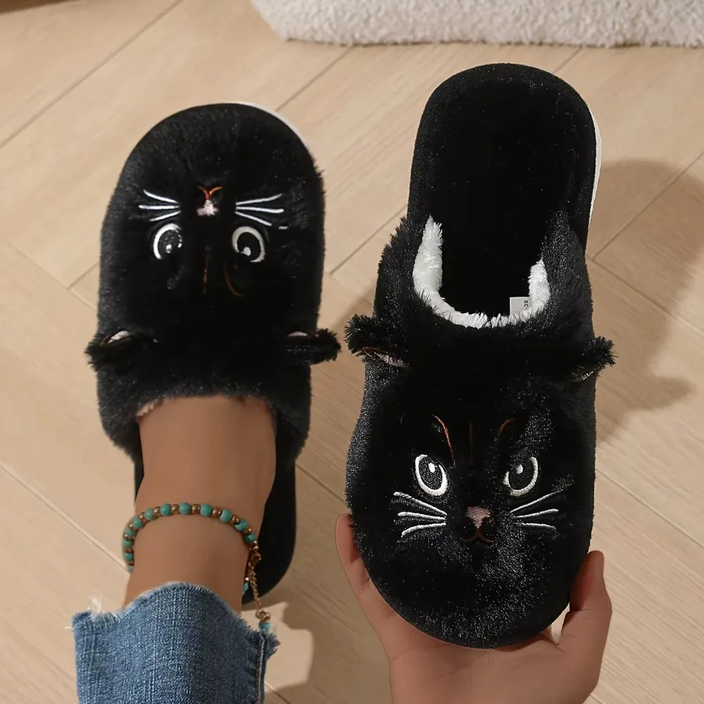 Women's House Slippers Cat Design Winter Warm Plush Non-Slip EVA Sole Comfortable Indoor Soft Cuddly | Sansoti