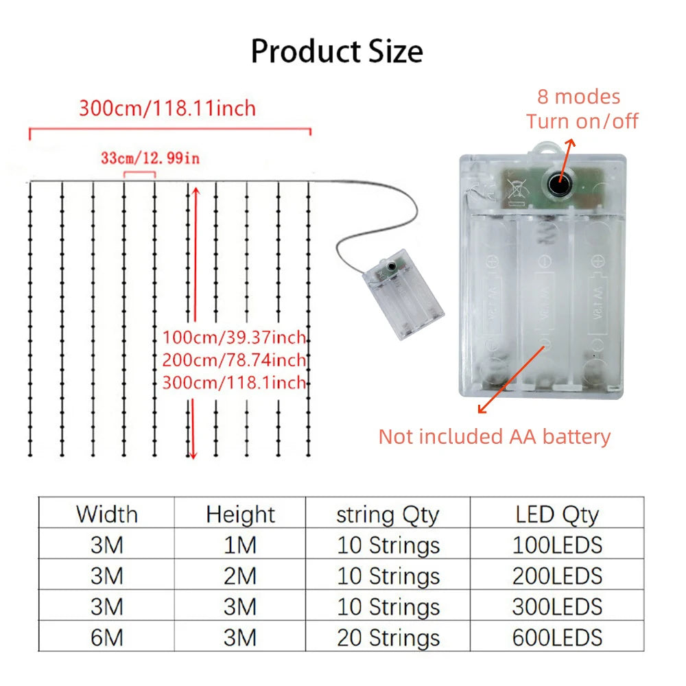 LED Gordijnverlichting 8 Modi Batterij 3m 6m Feestelijke Sfeerlichtjes Binnengebruik Huis Slaapkamer | Sansoti