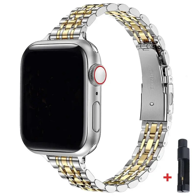 Edelstahl-Smartwatch-Armband 38-49 mm Metallarmband Elegantes Gliederarmband Verstellbare Uhr | Sansoti