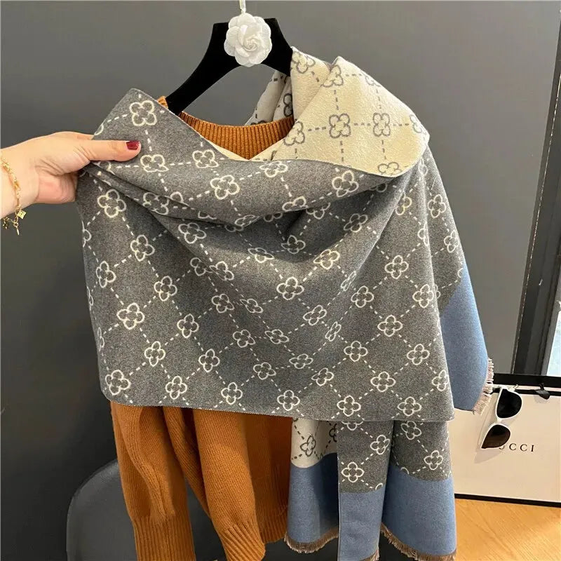 Kaschmir-Blumenschal 180x65cm Winteraccessoire Weicher wendbarer Wickelschal Damen-Modeaccessoire | Sansoti