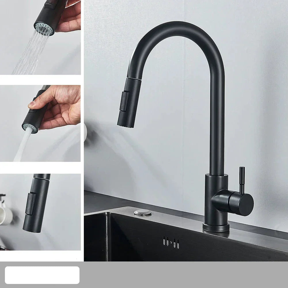 Flexible Küchenarmatur mit ausziehbarem Sprühkopf – Gebürstetes Stahl-Design | Sansoti