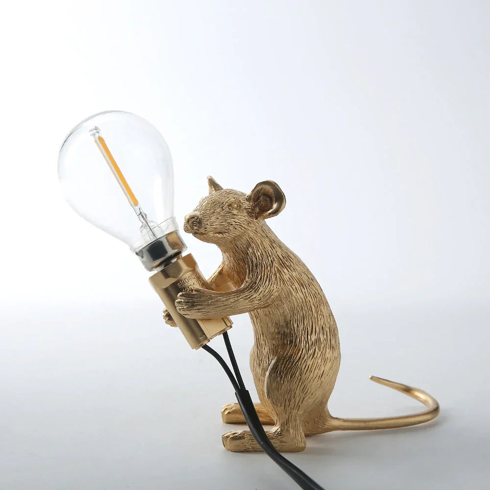 Decorative Mouse Lamp Resin LED Lighting Sitting or Lying White Gold Black Table and Nightstand Lamp for Living Room Bedroom Kids Room | Sansoti