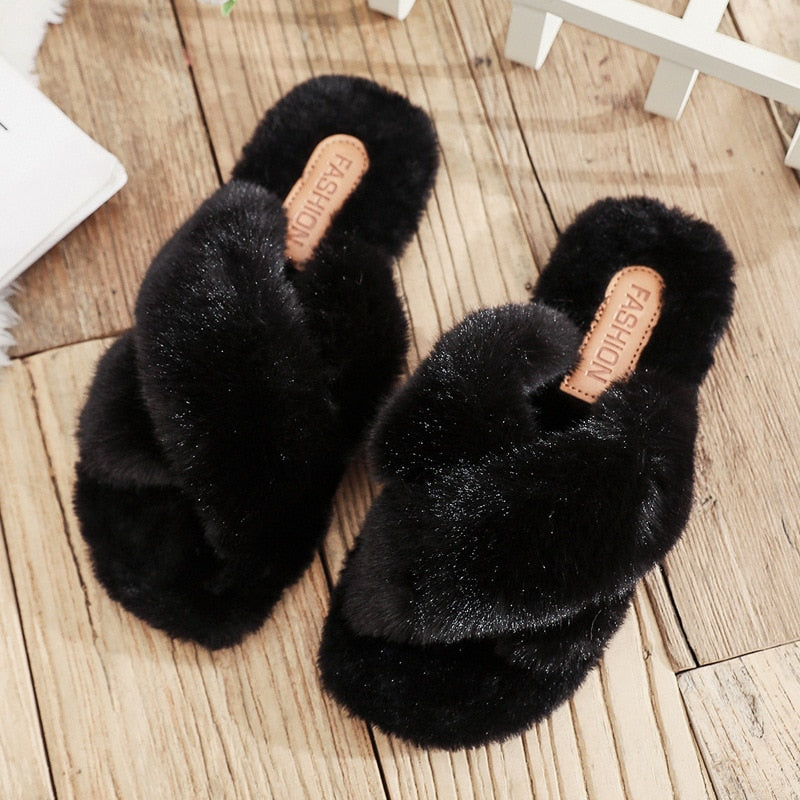 Weiche Plüschpantoffeln Schwarz Feste Sohle Indoor Outdoor Hausschuhe Damen Größen 35-41 Bequem Warm | Sansoti